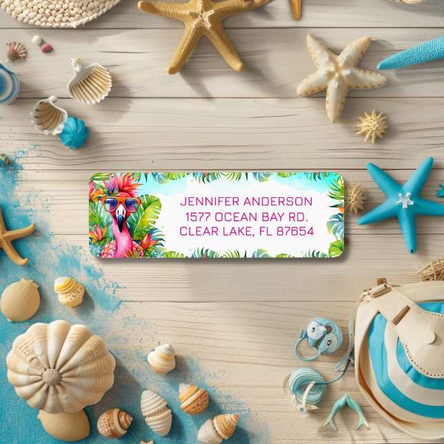 Étiquette Adresse de Retour Fun Flamant Tropical pour Annive (Créateur téléchargé)