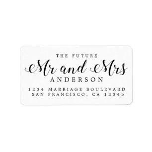 Étiquette Adresse de retour Future Mr Mrs Script Blanc Noir