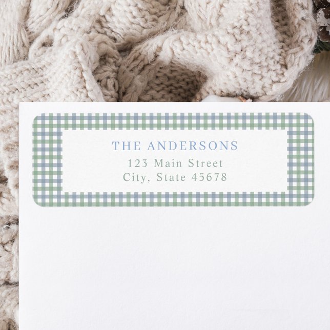 Étiquette Adresse de retour Gingham Bleu et Vert (Créateur téléchargé)