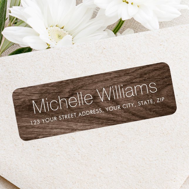 Étiquette Adresse de retour grain de bois marron moderne élé (Elegant modern brown wood grain return address label)