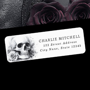 Étiquette Adresse de retour Halloween crâne avec des roses