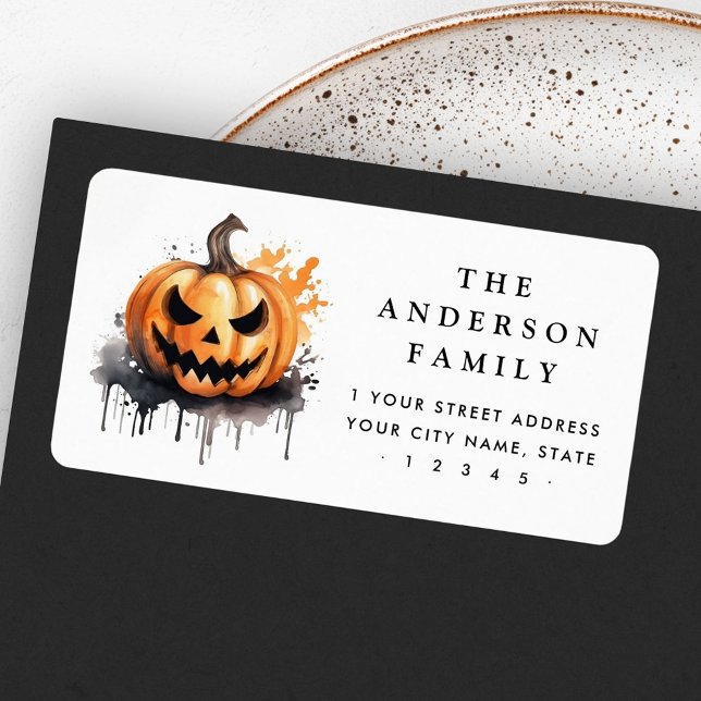 Étiquette Adresse de retour Jack-o-lanterne éffrayante (Spooky watercolor Jack-o-Lantern return address Label)