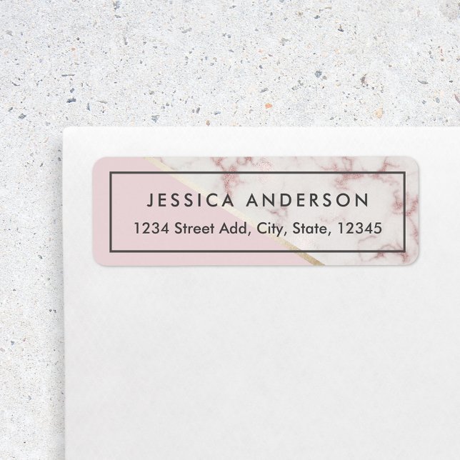 Étiquette Adresse de Retour Marbre Rose et Or (Créateur téléchargé)