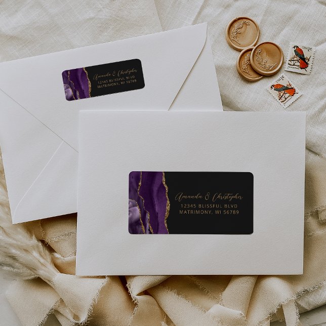 Étiquette Adresse de Retour Mariage Agate Violet Foncé (Créateur téléchargé)
