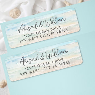 Étiquette Adresse de Retour Mariage Aquarelle de Plage