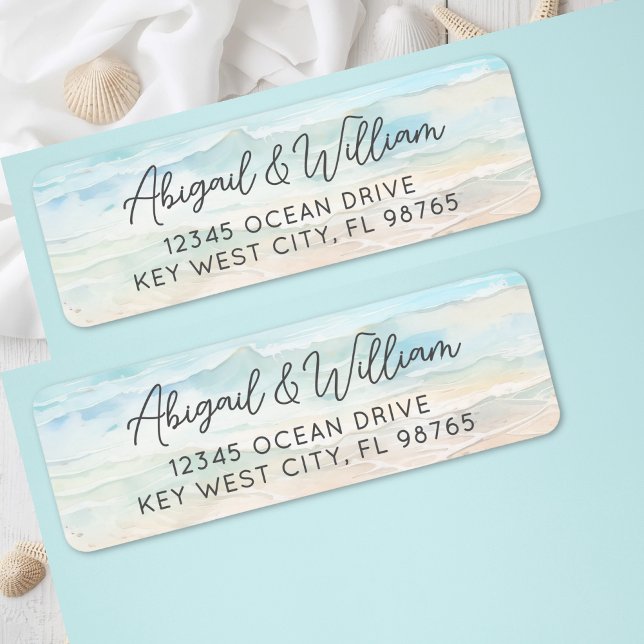 Étiquette Adresse de Retour Mariage Aquarelle de Plage (Beach Watercolor Wedding Return Address Label)
