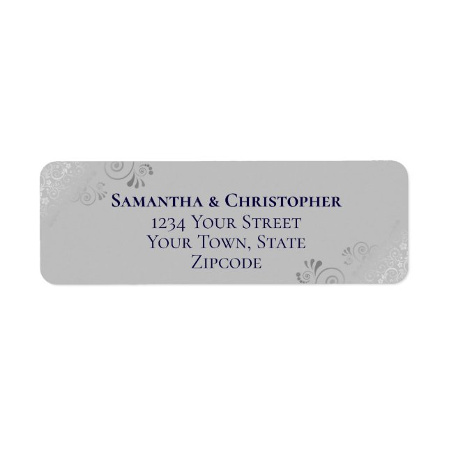 Étiquette Adresse de Retour Mariage Argent Navy et Gris Dent (Devant)