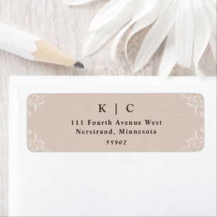 Étiquette Adresse de Retour Mariage Beige Taupe Él
