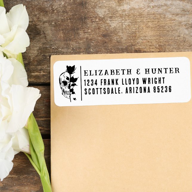 Étiquette Adresse de retour Mariage gothique Rose noir et cr (Créateur téléchargé)