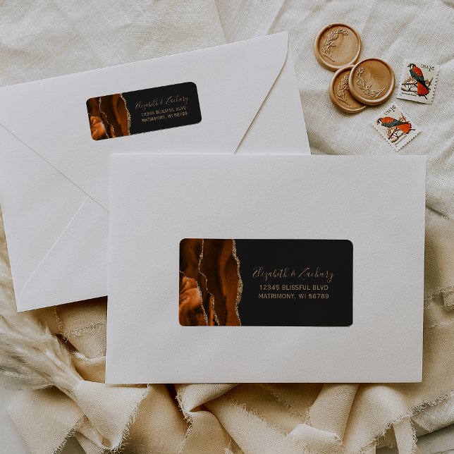 Étiquette Adresse de Retour Mariage Or Brûlé Orange Foncé (Créateur téléchargé)
