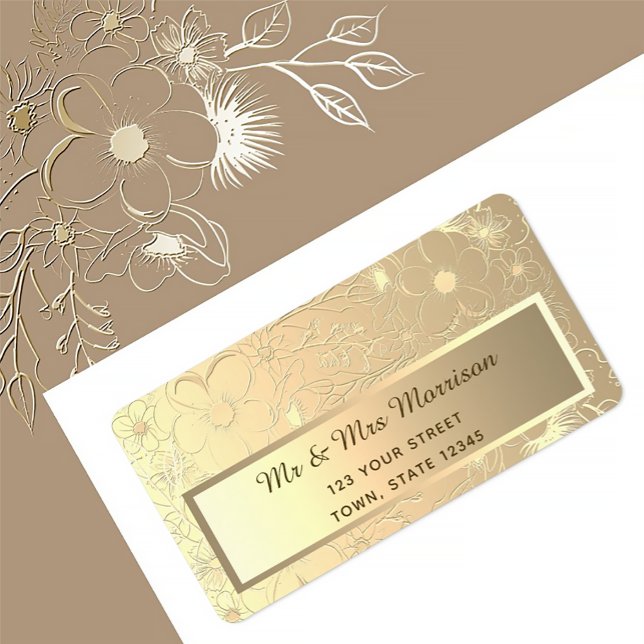 Étiquette Adresse de Retour Mariage Or Élégant (Créateur téléchargé)