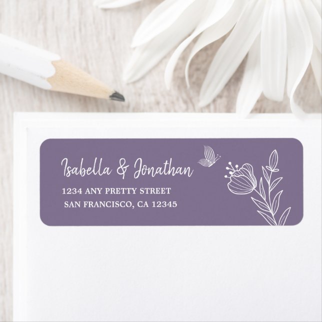 Étiquette Adresse de retour mauve florale simple (En situation)