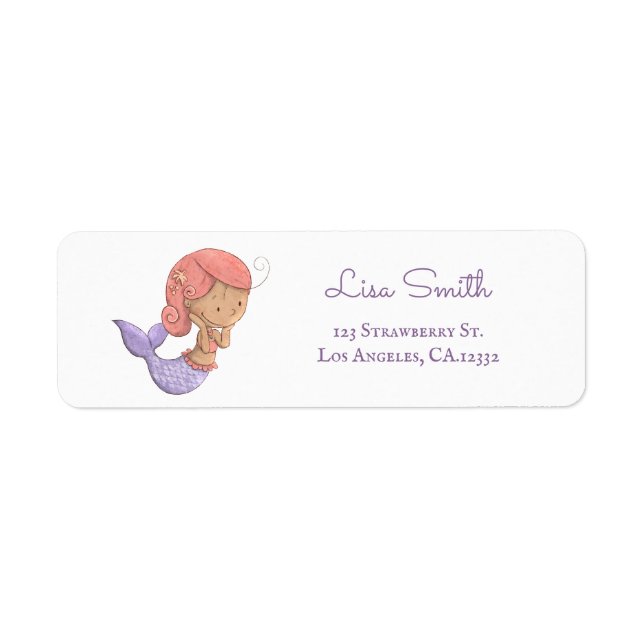 Étiquette Adresse de Retour Mermaid Corail et Violet Mignonn (Devant)