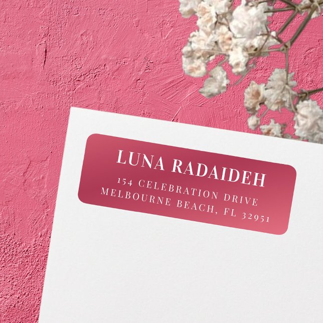 Étiquette Adresse de retour minimale métallique rose (Bold and bright pink return address label! Fully customizable with your name and address.)