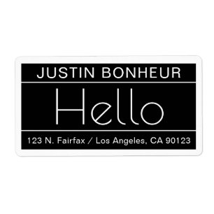 Étiquette Adresse de retour moderne avec mot "Hello" Noir &