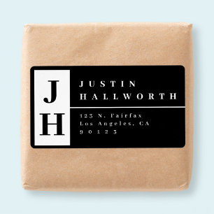 Étiquette Adresse de retour moderne et élégant noir et blanc