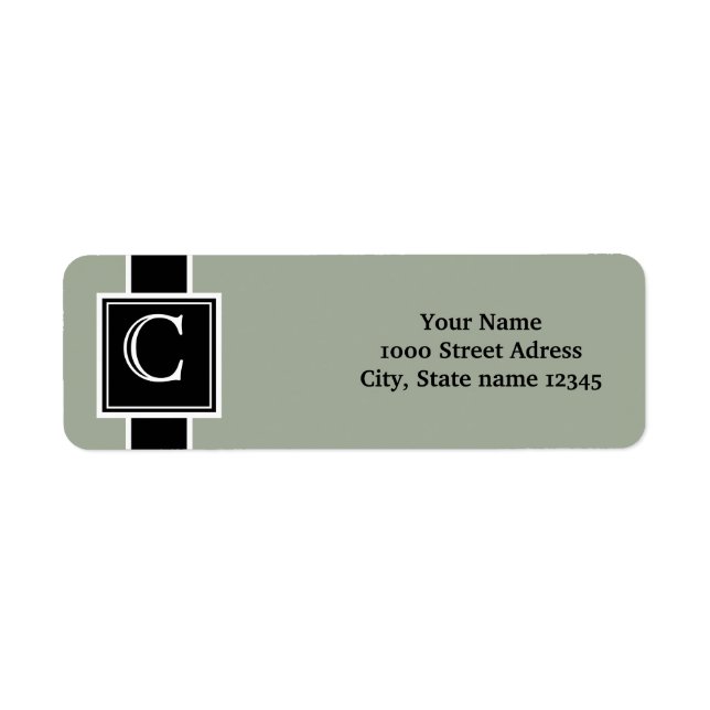 Étiquette Adresse de retour Monogramme blanc et noir (Devant)