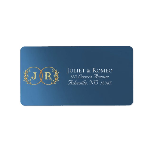 Étiquette Adresse de Retour Monogramme - Bleu (Devant)