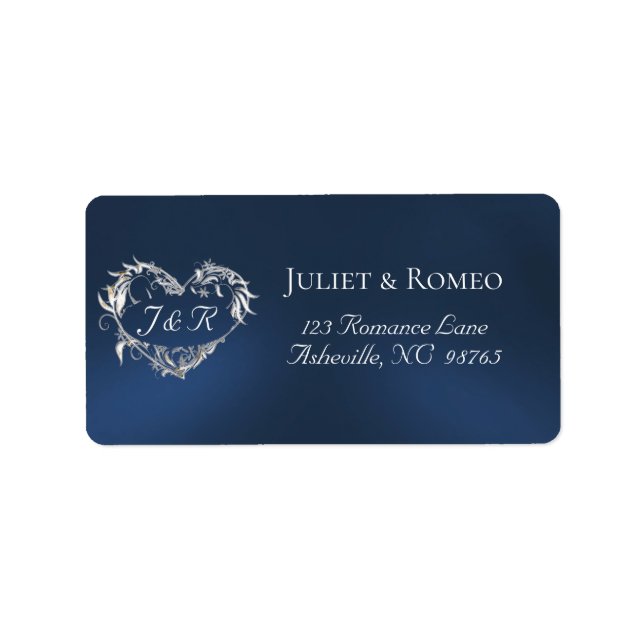 Étiquette Adresse de retour Monogramme Cœur - Bleu (Devant)