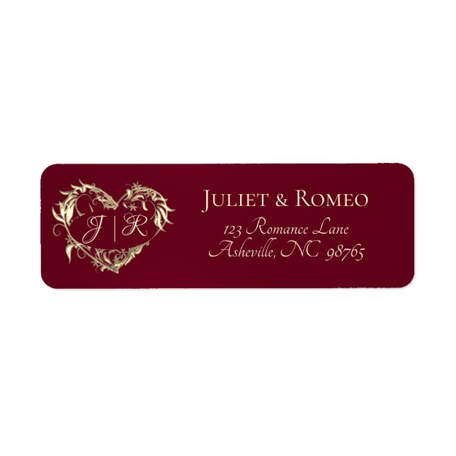 Étiquette Adresse de retour Monogramme Cœur - Bordeaux (Devant)
