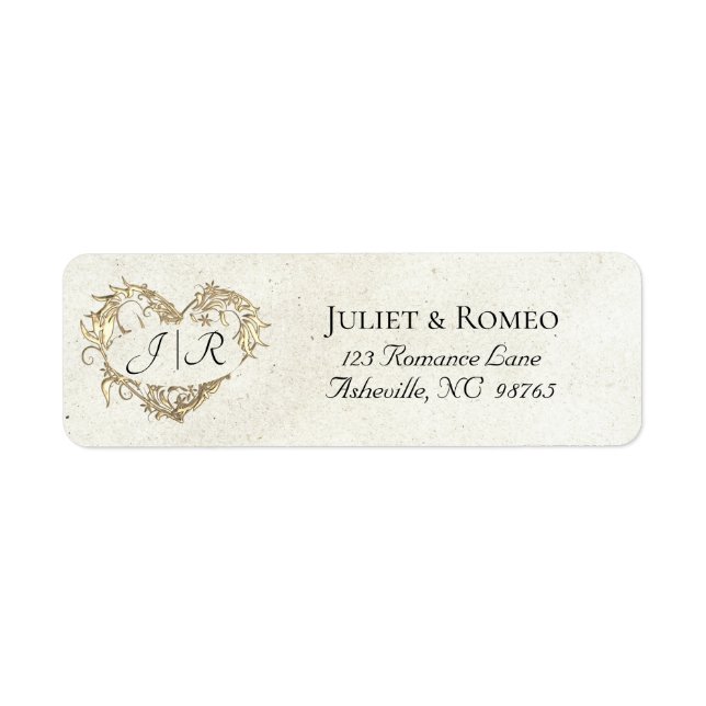 Étiquette Adresse de retour Monogramme Cœur - Crème (Devant)