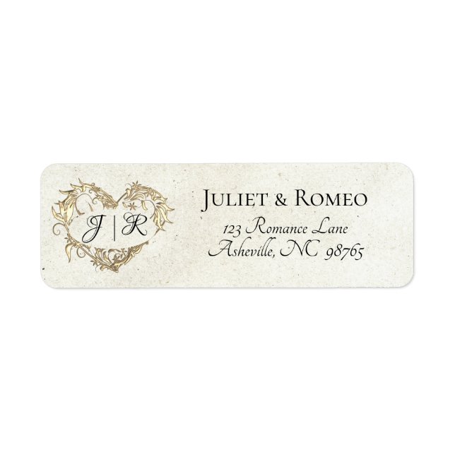 Étiquette Adresse de retour Monogramme Cœur - Crème (Devant)