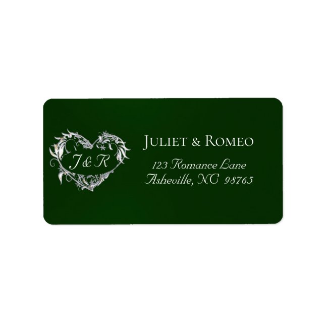 Étiquette Adresse de retour Monogramme Cœur - Émeraude (Devant)