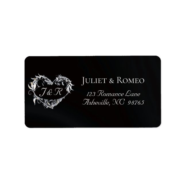Étiquette Adresse de retour Monogramme Cœur - Noir (Devant)