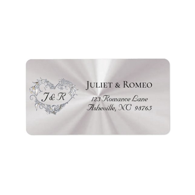Étiquette Adresse de retour Monogramme Cœur - Perle Blanche (Devant)