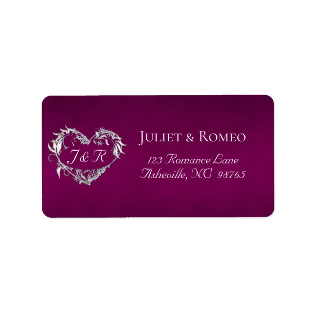 Étiquette Adresse de retour Monogramme Cœur - Prune (Devant)