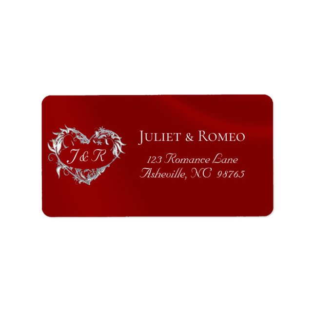 Étiquette Adresse de retour Monogramme Cœur - Rouge (Devant)