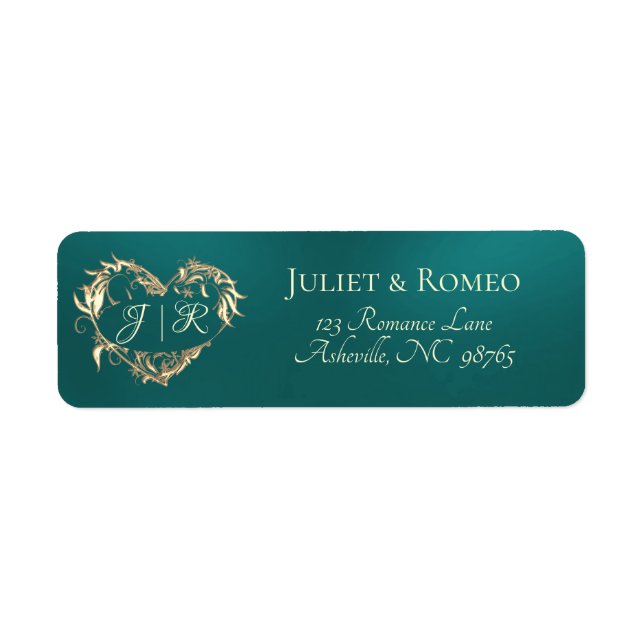 Étiquette Adresse de retour Monogramme Cœur - Sarcelle (Devant)
