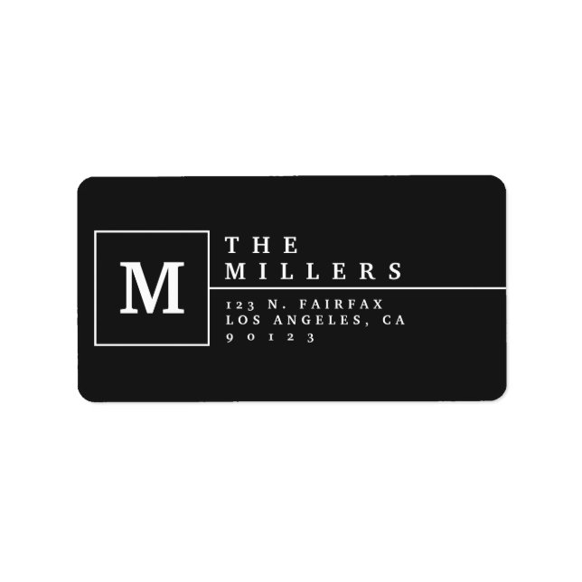 Étiquette Adresse de Retour Monogramme Moderne | Noir & Blan (Devant)