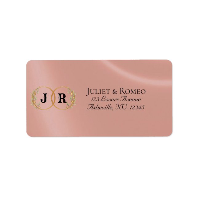 Étiquette Adresse de Retour Monogramme - Or Rose (Devant)