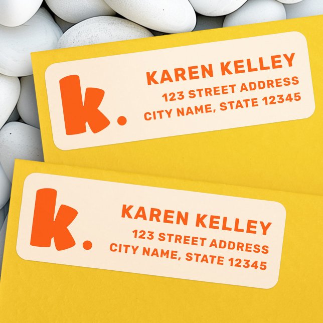 Étiquette Adresse de retour monogramme orange gras (Bold orange monogram return address label)