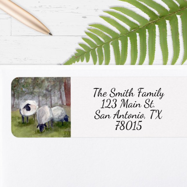 Étiquette Adresse de retour mouton aquarelle (Pretty return address stickers with sheep painting by artist D. Carrasco)