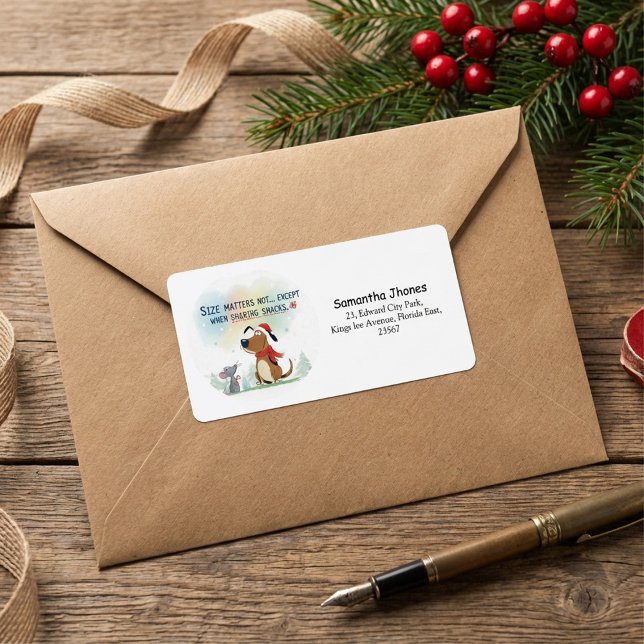 Étiquette Adresse de retour Noël d'hiver moderne chien migno (Créateur téléchargé)