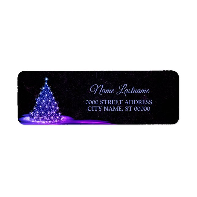 Étiquette Adresse de retour Noël Rose Bleu Hiver Noir (Devant)