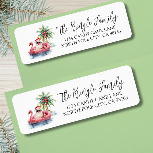Étiquette Adresse de Retour Noël Santa Tropical