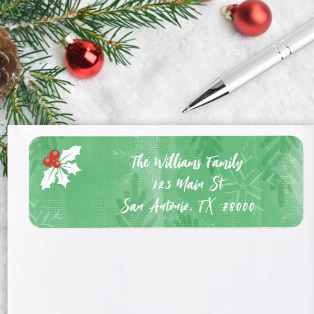 Étiquette Adresse de retour Noël vert (Green and White Christmas Return Address Stickers)