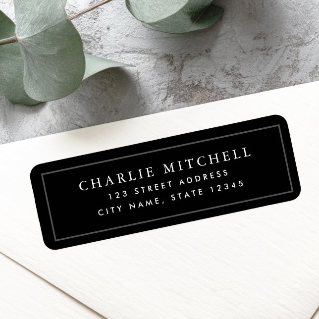 Étiquette Adresse de retour noire élégante (Elegant black return address label)