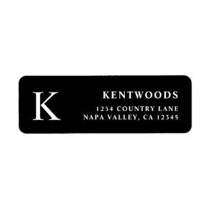 Étiquette Adresse de retour noire et blanche de monogramme