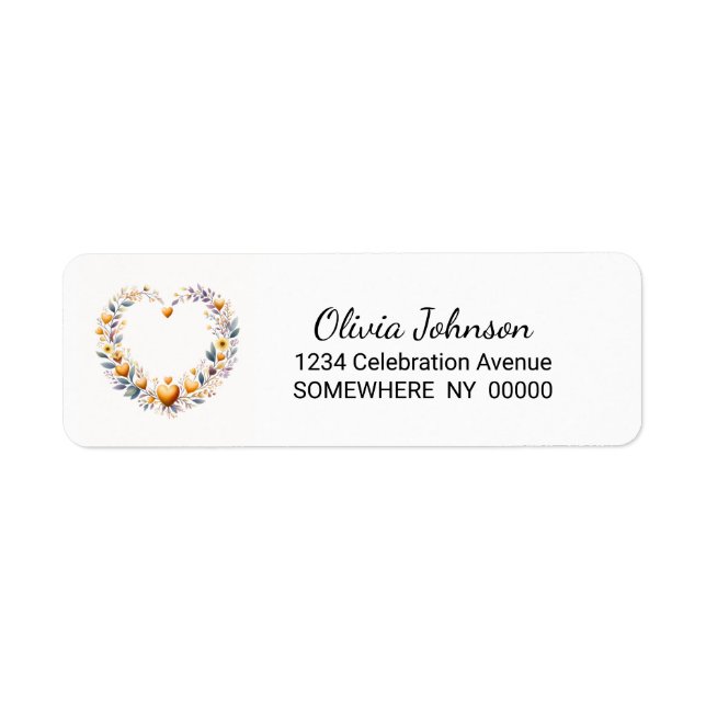 Étiquette Adresse de retour Orange Floral Heart Label (Devant)