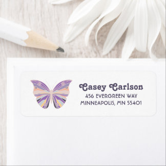 Étiquette Adresse de Retour Papillon Violet Dessiné à la Mai