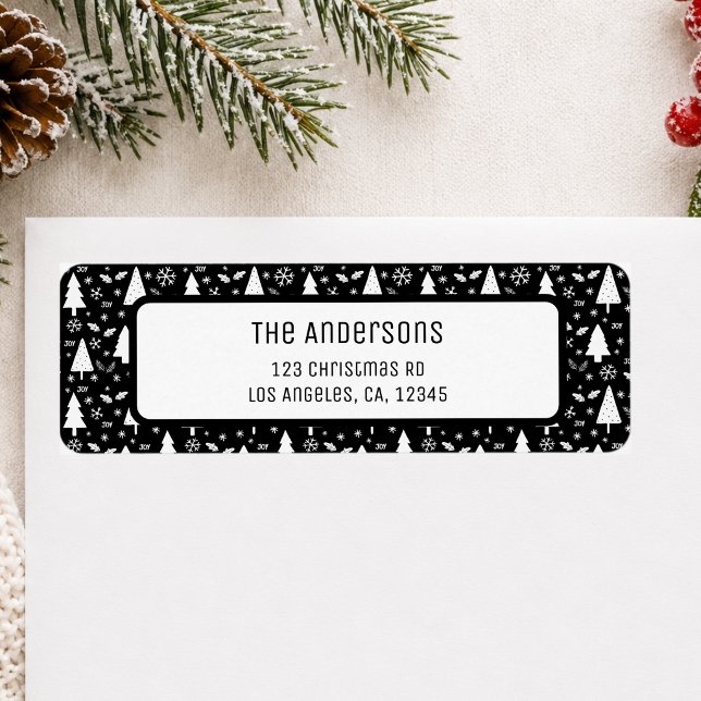 Étiquette Adresse de Retour Personnalisée Noël Noir (Christmas Personalized Black Return Address Label)