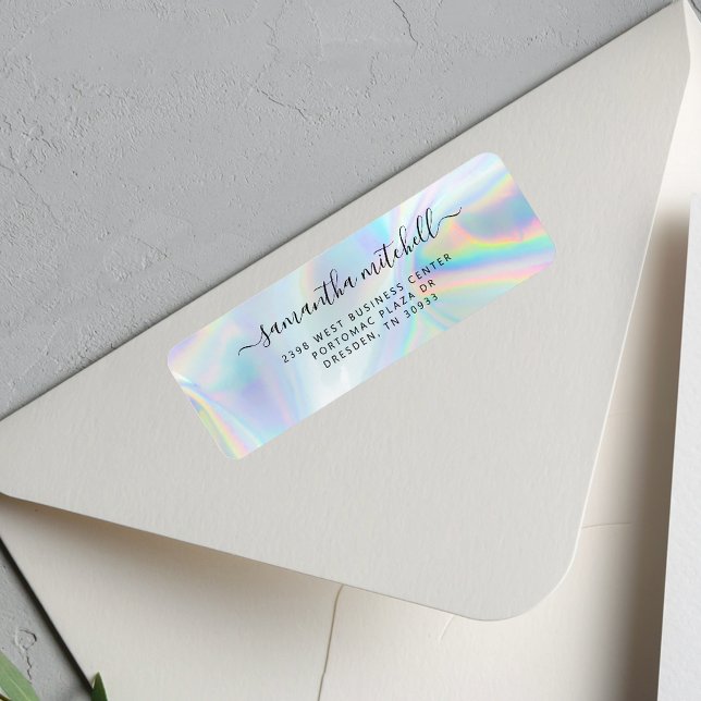 Étiquette Adresse de retour personnel Holographique moderne (Holographic Personalized Script Return Address Label)