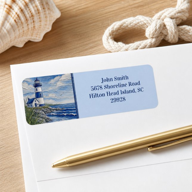 Étiquette Adresse de Retour Phare Au Bord de la Mer  (Créateur téléchargé)