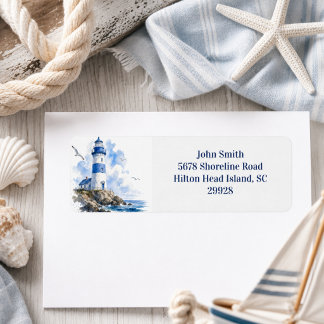 Étiquette Adresse de Retour Phare Au Bord de la Mer