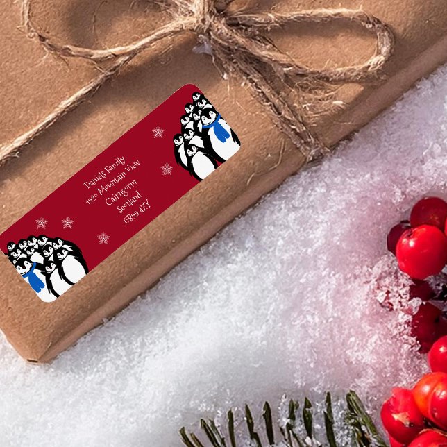 Étiquette Adresse de retour Pingouin de Noël Rouge (Créateur téléchargé)