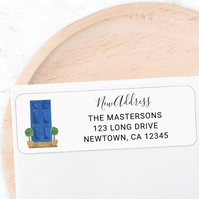 Étiquette Adresse de Retour Porte Bleue (Créateur téléchargé)